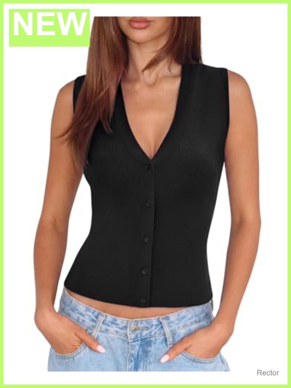 Sleeveless V Neck Button Down Sweater Vest Business Casual Work Tank Top